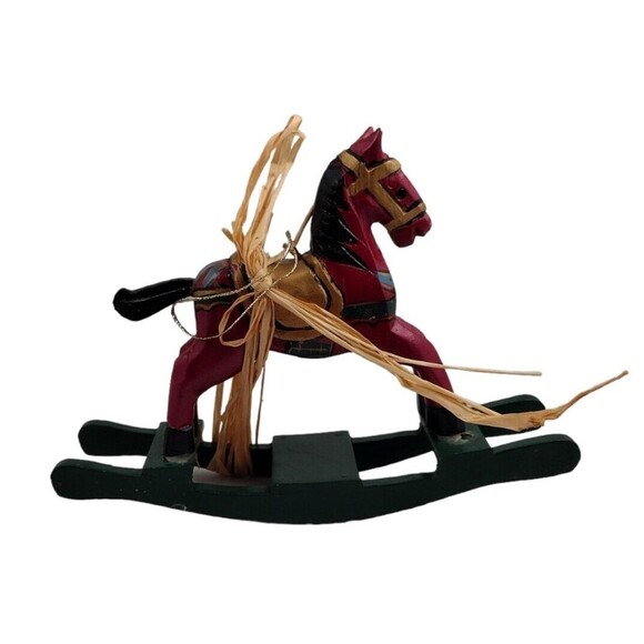 VTG Christmas Rocking Horse Ornament Carved Wood Hand Painted Holiday Seinfeld - Picture 1 of 8